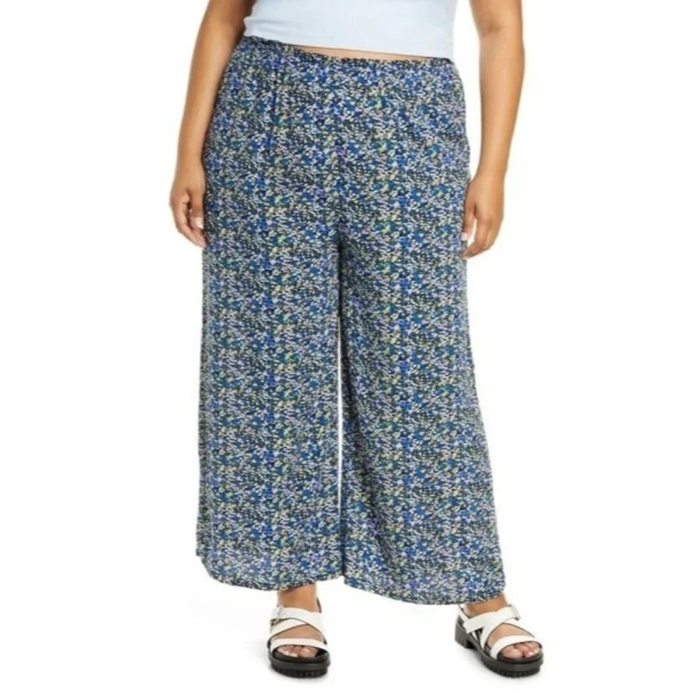 Nordstrom BP Womens Paperbag Waist Trousers In Black Blue Maisey Ditsy SZ 3X NWT